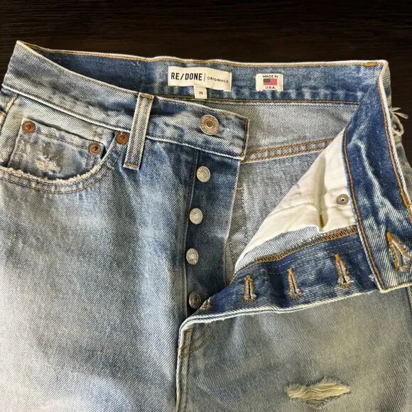 Re/Done Jeans Womens size 25 High Rise Raw Hem Button Fly Distressed Denim - Picture 11 of 15